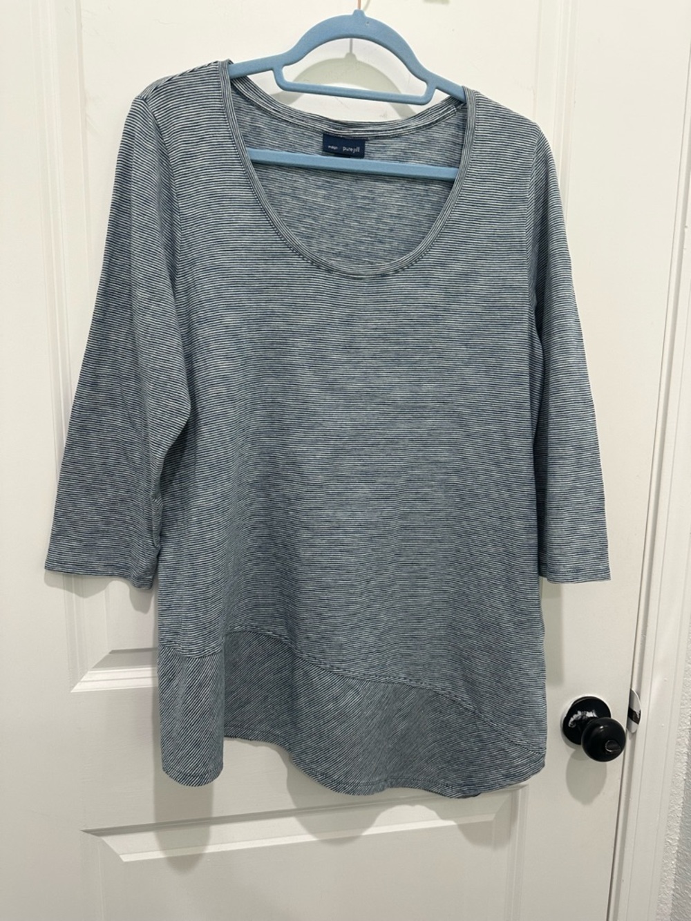 J Jill Pure Jill Neutral Blue Striped Scoop Neck Tunic Top SZ M